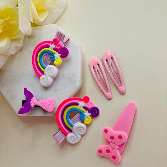 Set of 6 Pcs Pink Hair Clips Barrette for Girls & Toddler - Picture 4 of 6